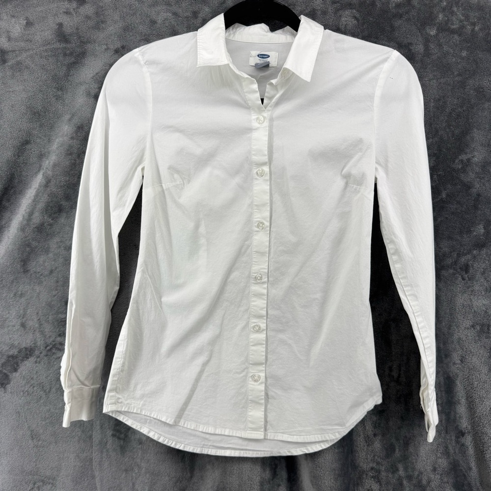 Old Navy Long Sleeve White Stretch Button Up Collared Shirt Size XS